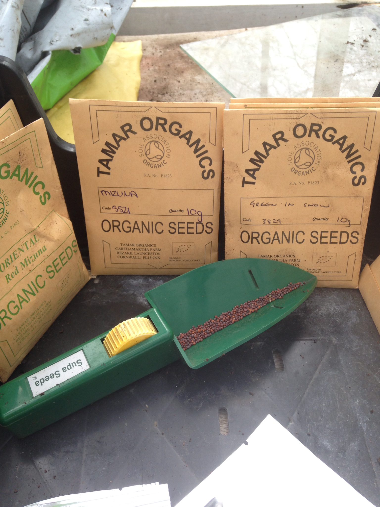 Packets of various organic vegetable seeds