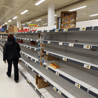 Empty supermarket shelves