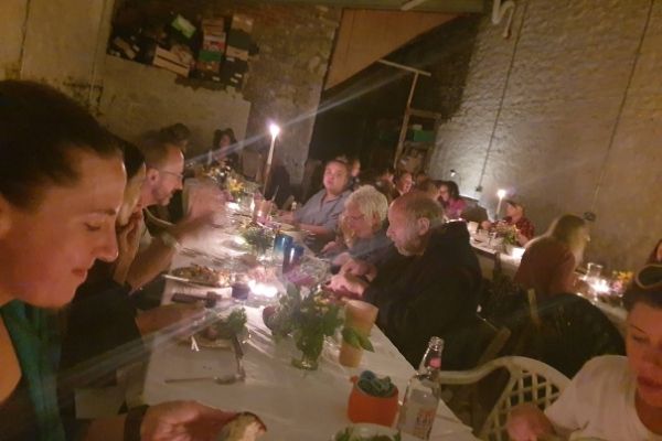Listening to the Land pilgrims eating a meal